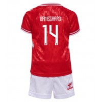 Camiseta Dinamarca Mikkel Damsgaard #14 Primera Equipación Replica Eurocopa 2024 para niños mangas cortas (+ Pantalones cortos)